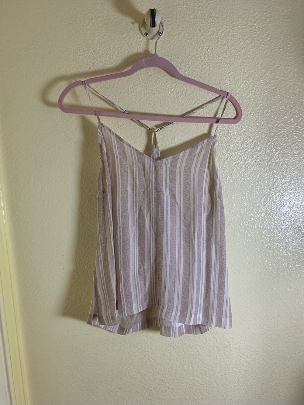 NWOT La Boheme Taupe and White Striped Spaghetti Strap Cami, Size M